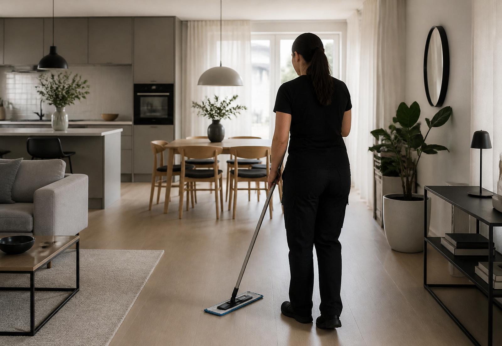 Saneringstekniker i skyddsutrustning på plats i en bostad